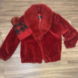 Red Faux Fur Bomber Jacket